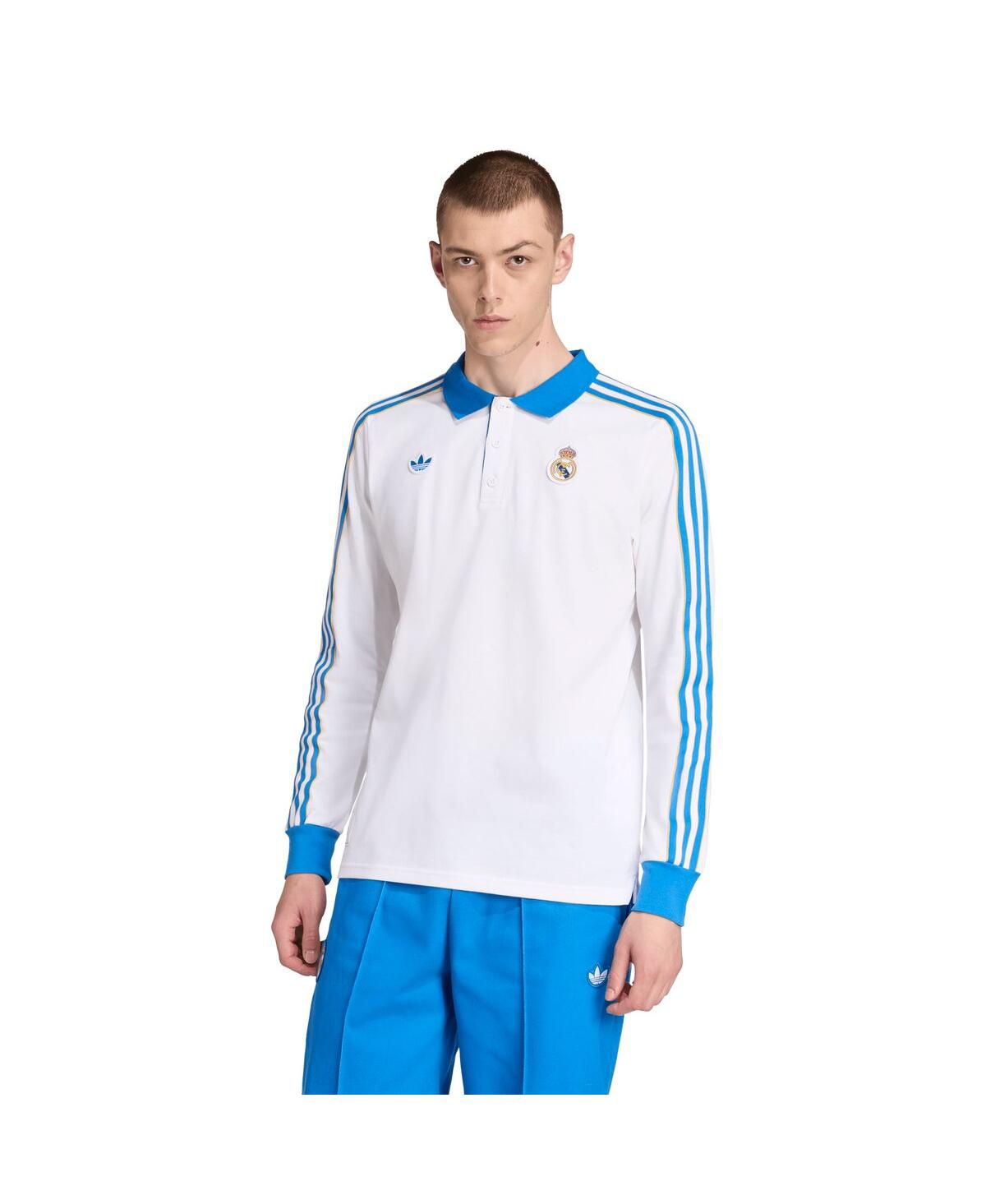 Мужская белая рубашка поло Real Madrid Terrace Icons с длинным рукавом