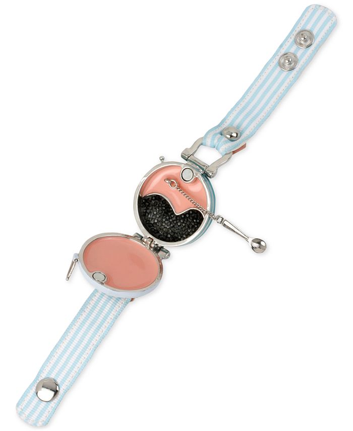 Betsey Johnson Silver Tone Caviar Captain Cat Inside Surprise Snap