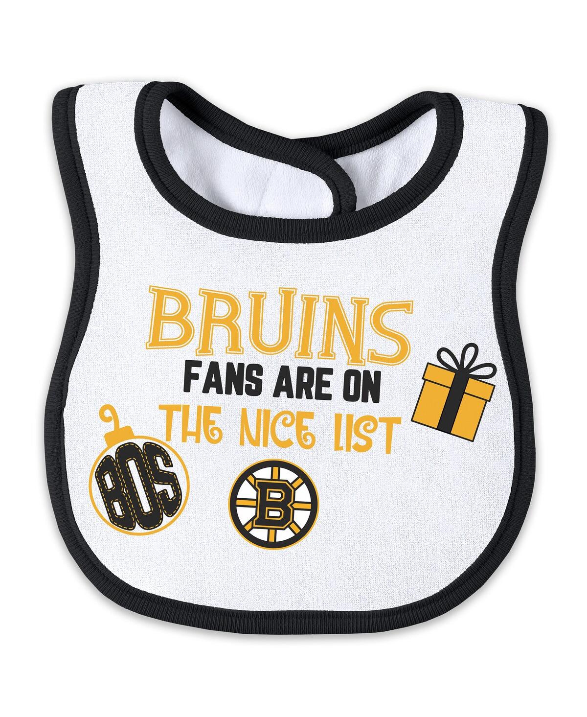 Wear By Erin Andrews Newborn 2-piece Boston Bruins Allover Print Full-zip Sleeper And Bib Christmas Set In Multi