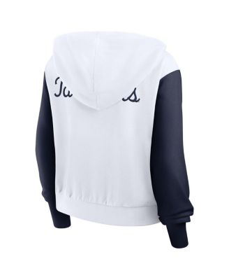 Women's White North Carolina Tar Heels Cropped Athletic Prep Color Block Script Full-Zip Hoodie