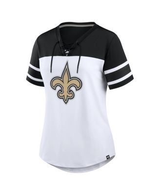 Women's White/Black New Orleans Saints Athena Rhinestone Lace-Up V-Neck T-Shirt
