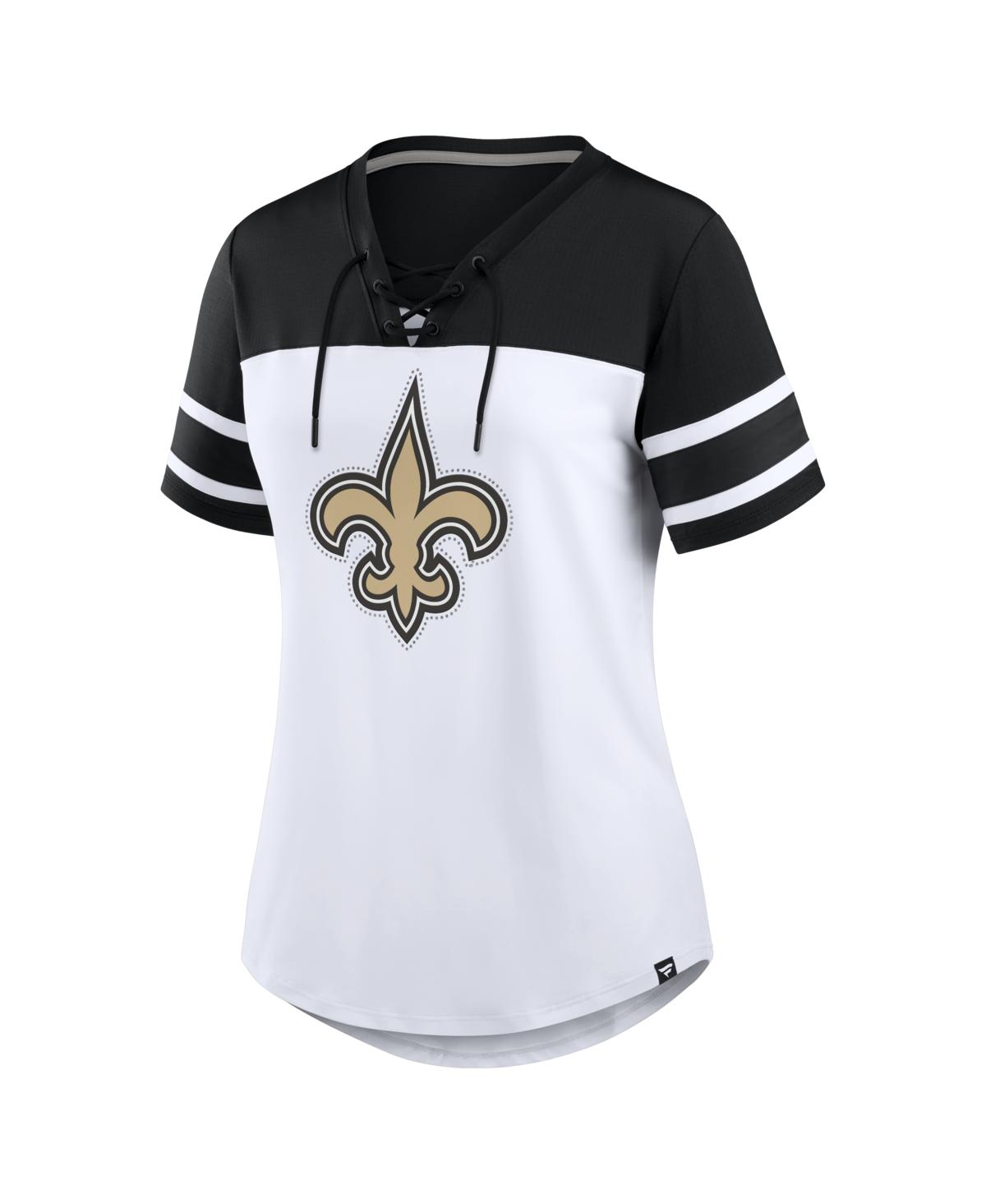 Fanatics Women's White/black New Orleans Saints Athena Rhinestone Lace-up V-neck T-shirt In White