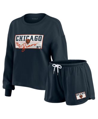 WEAR by Erin Andrews - Women's 2-Piece Navy Chicago Bears Heavy Rugby Jersey Long Sleeve T-Shirt and Shorts Lounge Set