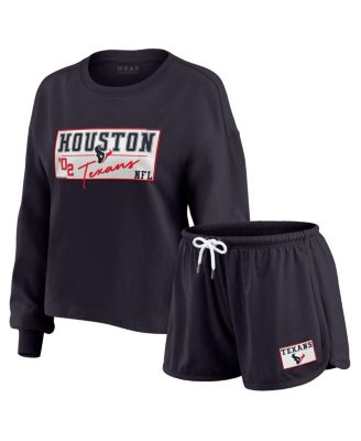 WEAR by Erin Andrews - Women's 2-Piece Navy Houston Texans Heavy Rugby Jersey Long Sleeve T-Shirt and Shorts Lounge Set