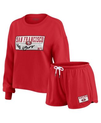 WEAR by Erin Andrews - Women's 2-Piece Scarlet San Francisco 49ers Heavy Rugby Jersey Long Sleeve T-Shirt and Shorts Lounge Set