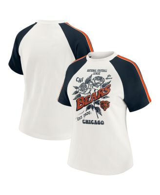 WEAR by Erin Andrews - Women's White Chicago Bears Sleeve Stripe Distressed Raglan T-Shirt