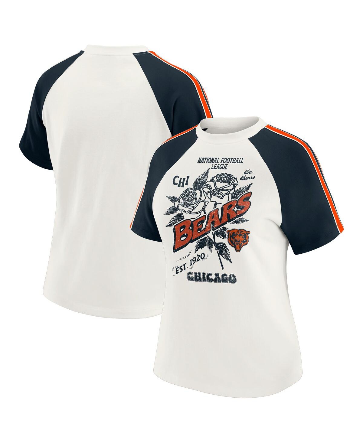 Wear By Erin Andrews White Chicago Bears Sleeve Stripe Distressed Raglan T-shirt In White