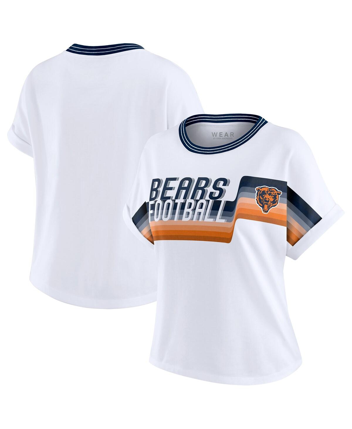 Wear By Erin Andrews White Chicago Bears Cropped Center Stripe Dolman T-shirt In White
