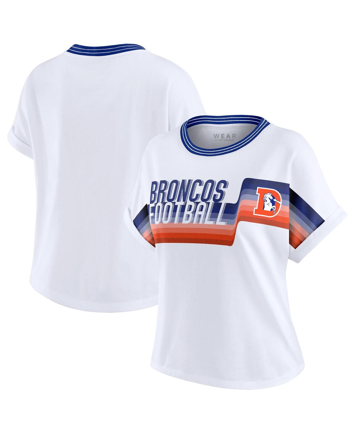Wear By Erin Andrews Women's White Denver Broncos Cropped Center Stripe Dolman T-shirt In White