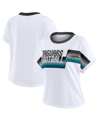 WEAR by Erin Andrews - Women's White Jacksonville Jaguars Cropped Center Stripe Dolman T-Shirt