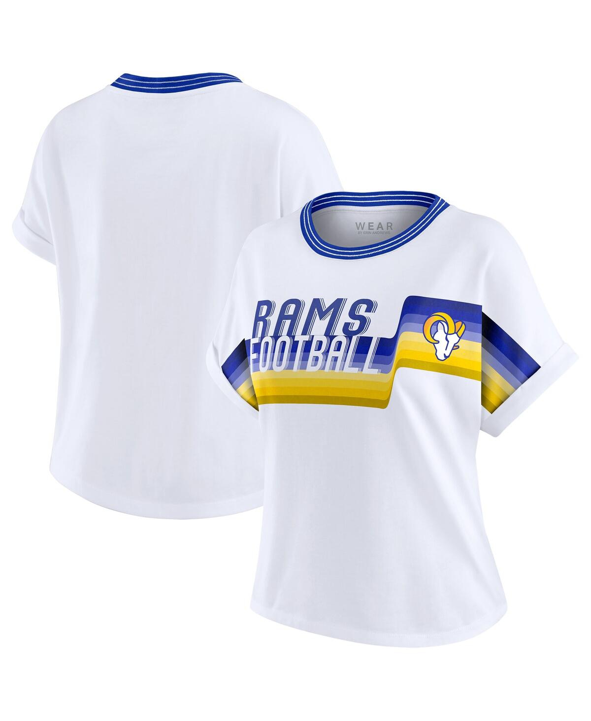 Wear By Erin Andrews White Los Angeles Rams Cropped Center Stripe Dolman T-shirt In White