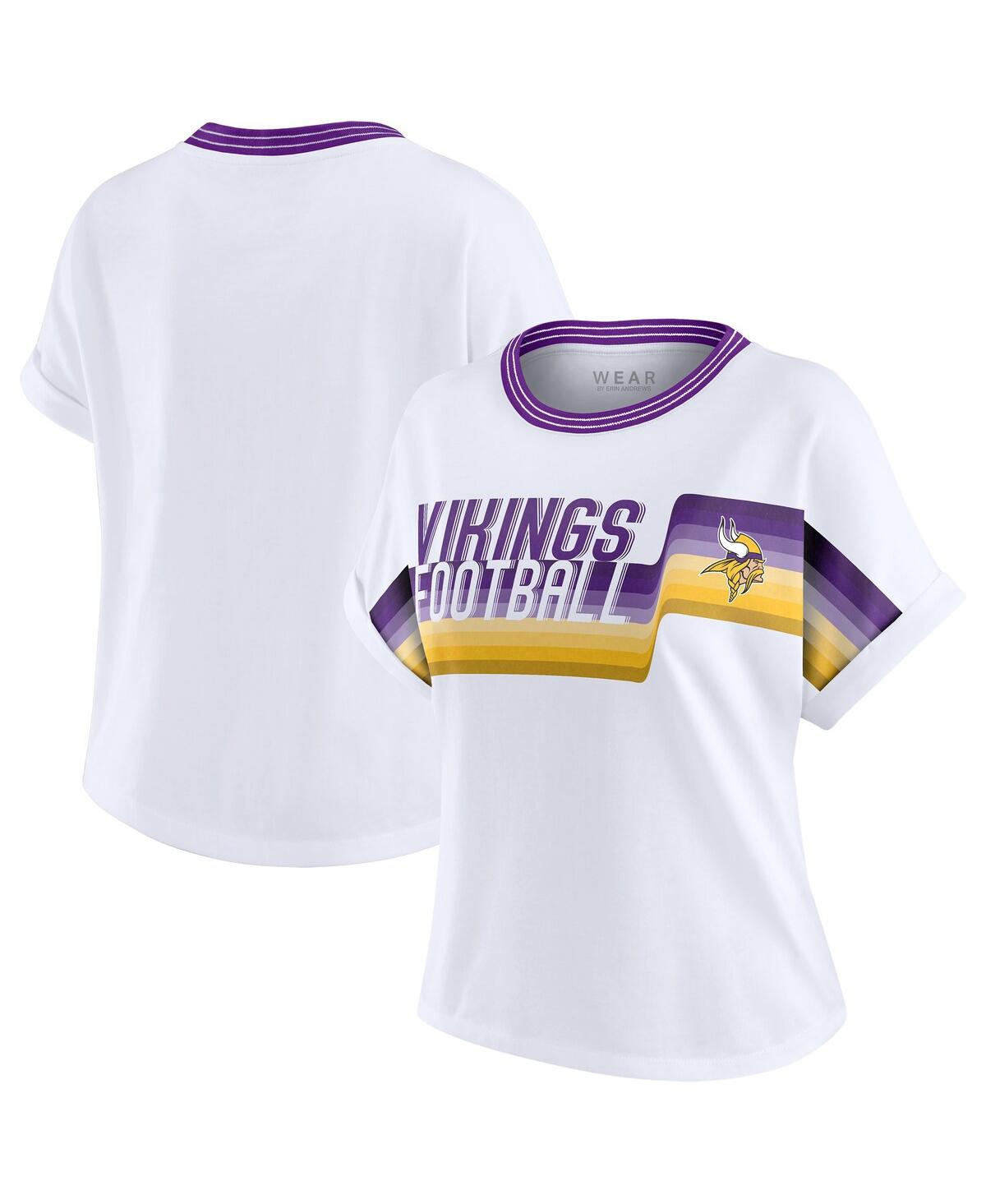 Wear By Erin Andrews White Minnesota Vikings Cropped Center Stripe Dolman T-shirt In White