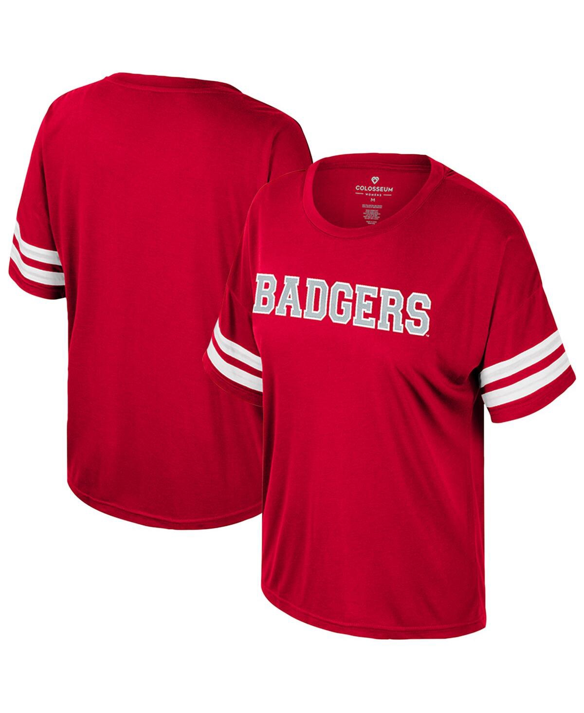 Colosseum Women's Red Wisconsin Badgers Treasure Oversized Sequin T-shirt In Red