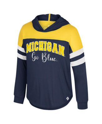 Big Girls Navy Michigan Wolverines Reflection Hoodie Long Sleeve T-Shirt