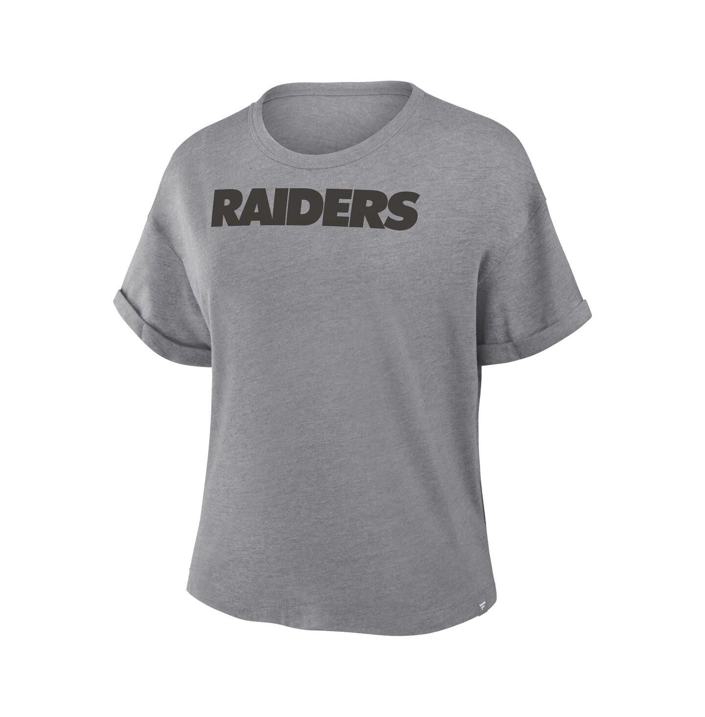 Женская футболка Fanatics Heather Gray Las Vegas Raiders Swing Pass Tri-Blend Boxy — фото 2
