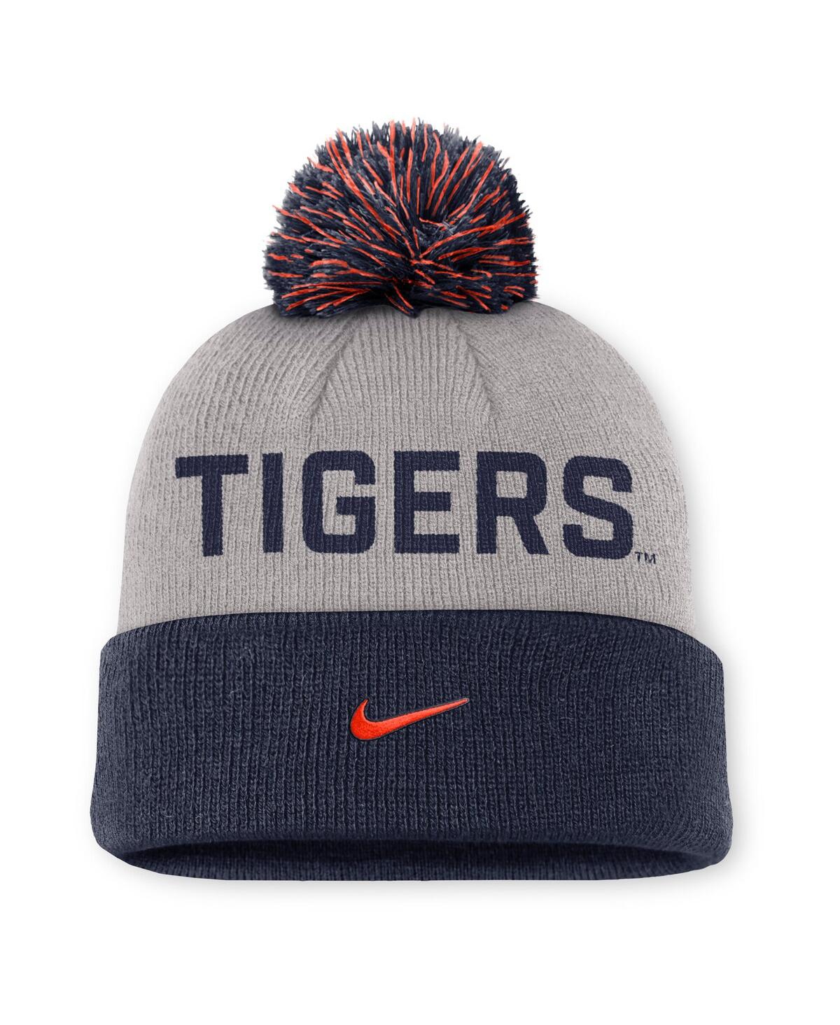 Nike Gray/navy Auburn Tigers Primetime Peak Cuffed Knit Hat With Pom In Blue