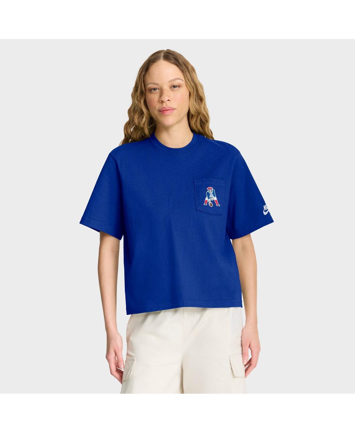 Nike Navy New England Patriots Rewind Pocket Boxy T-shirt In Blue
