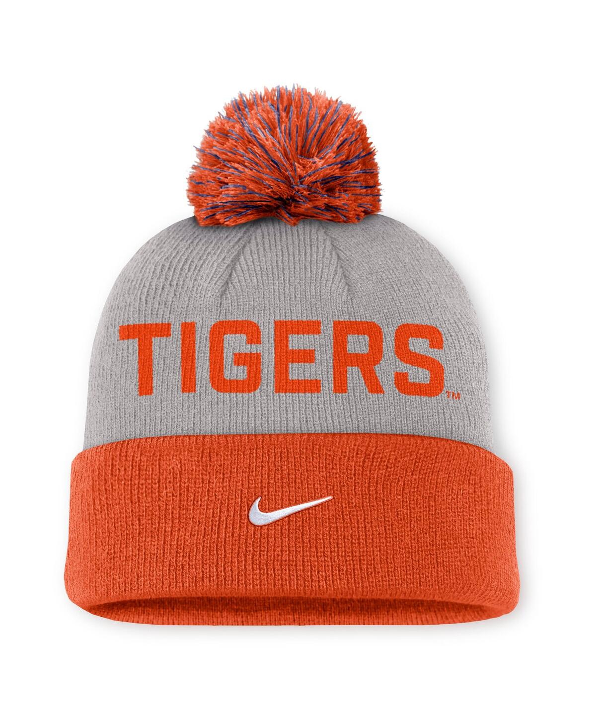 Nike Men's Gray/orange Clemson Tigers Primetime Peak Cuffed Pom With Knit Hat In Red
