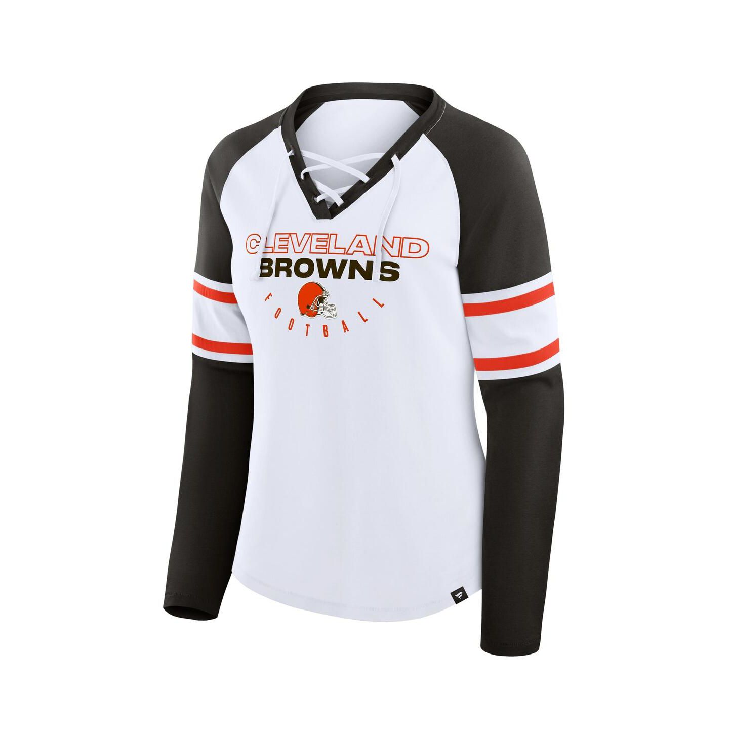 Женская футболка Fanatics White/Brown Cleveland Browns Redzone Blitz Package Raglan Lace-Up V-Neck Long Sleeve — фото 2