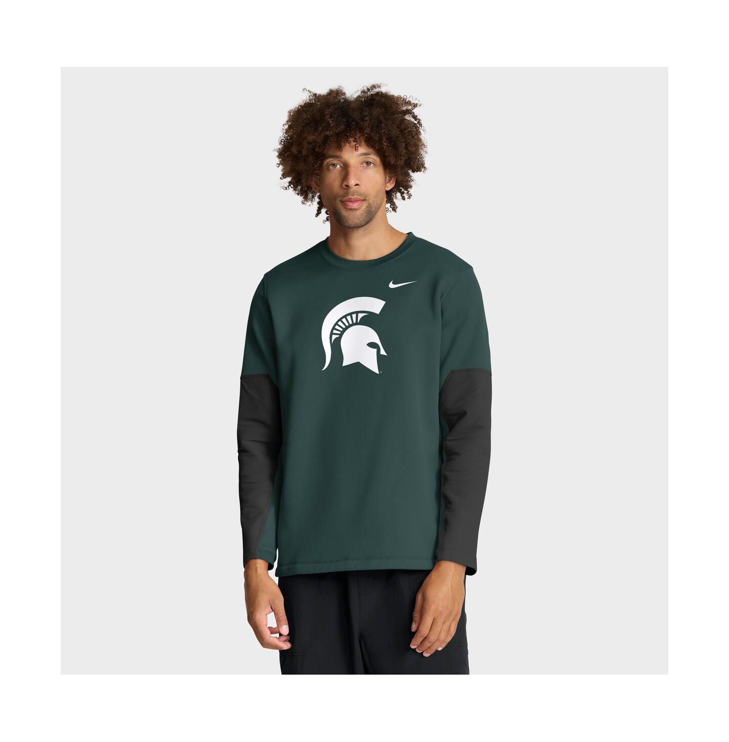 Мужская футболка Nike Green Michigan State Spartans 2025 Sideline Coach Performance Long Sleeve — фото 1