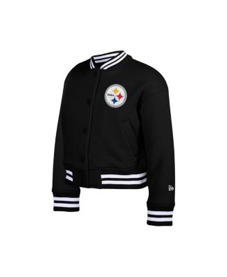 Big Boys and Girls Black Pittsburgh Steelers Chenille Applique Fleece Full-Snap Jacket