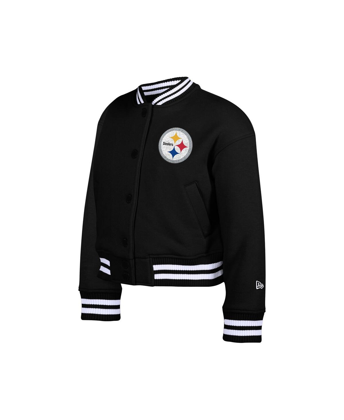 New Era Big Boys And Girls Black Pittsburgh Steelers Chenille Applique Fleece Full-snap Jacket In Multi