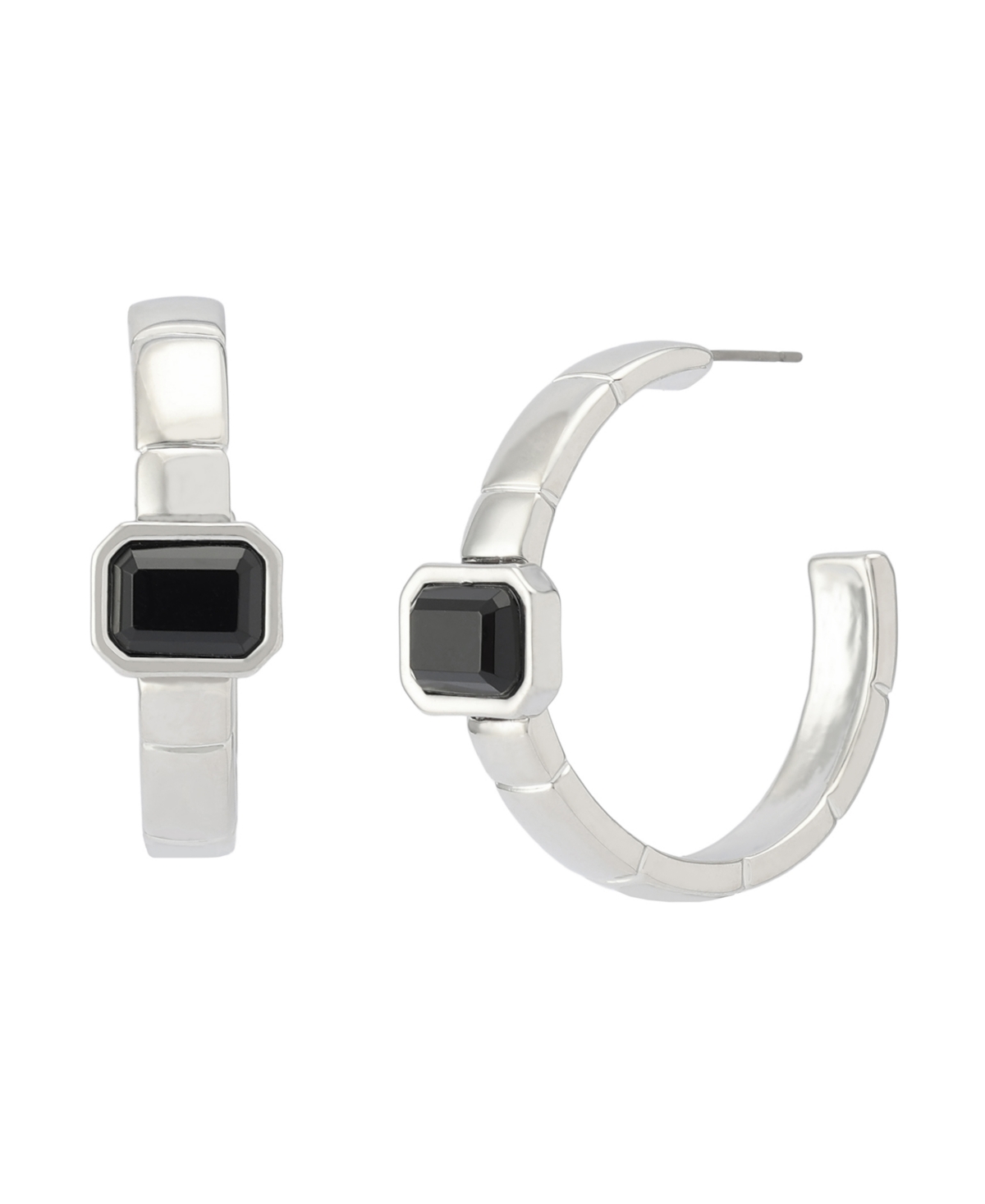 Steve Madden Faux Stone Gem Watch Chain Hoop Earrings