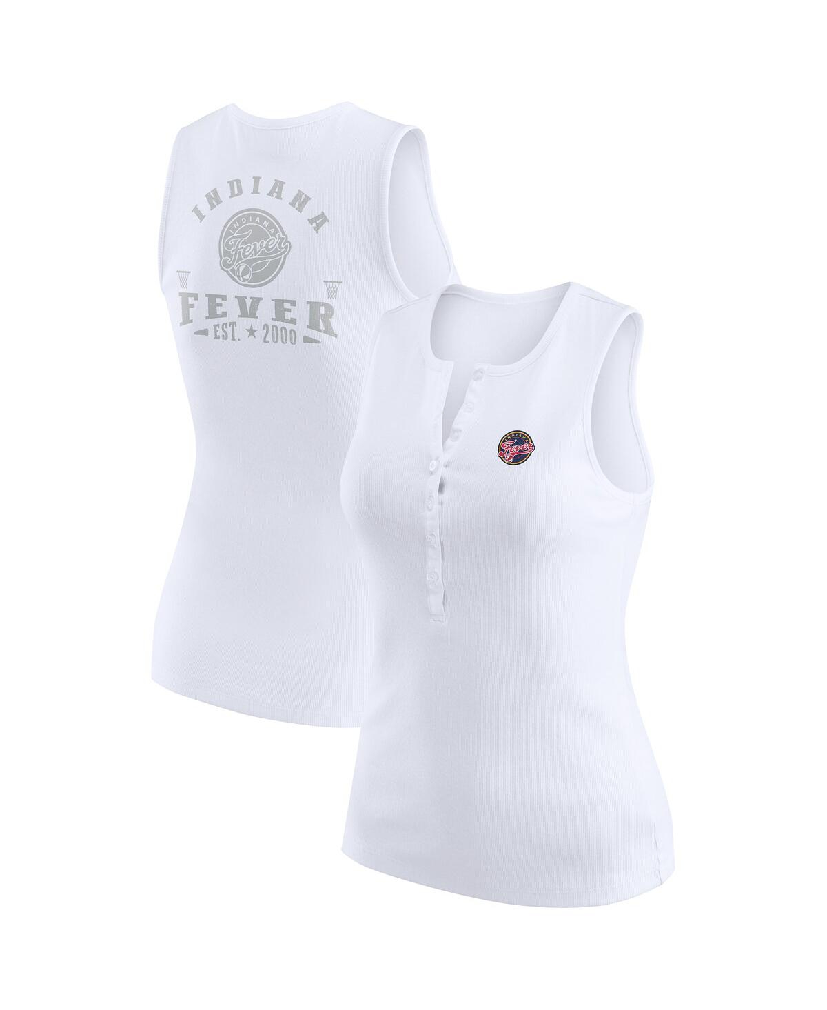 Wear By Erin Andrews Women's White Indiana Fever Rib-knit Henley Tank Top In White