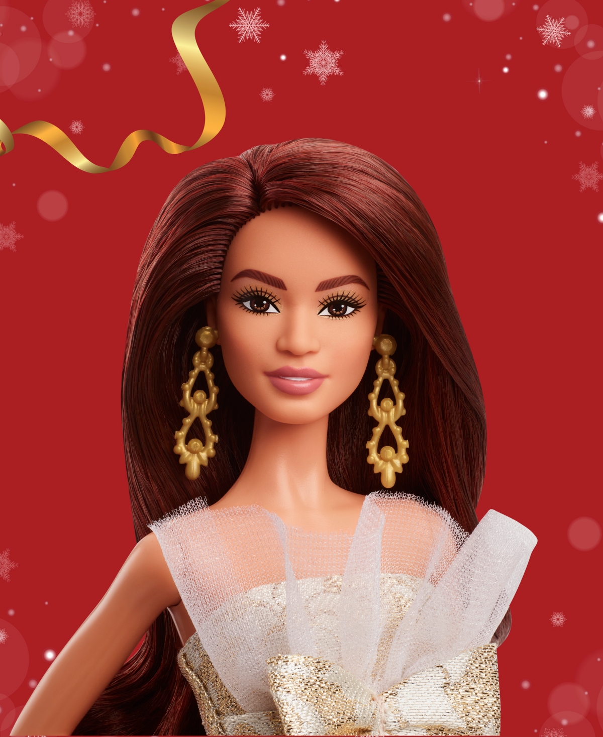Barbie 2025 Holiday  Doll With Dark Brown Hair In Gold