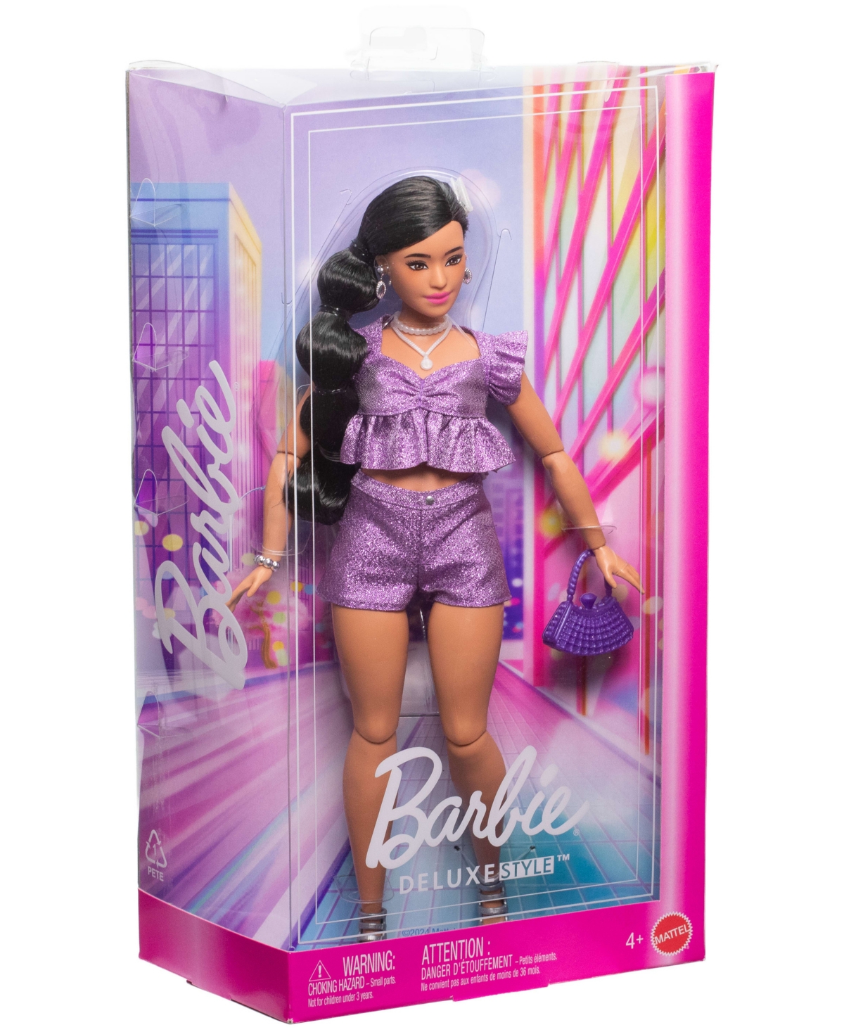 Barbie Deluxe Style Fashion Doll 8 In Metallic Purple Top And Sparkly Shorts With Accessories In Multi