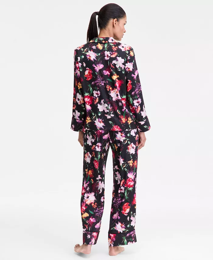 Women's Printed Satin Long Pajama Set - thumbnail 2