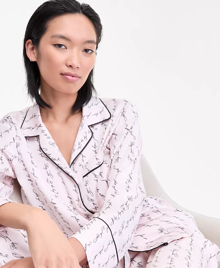 Women's Printed Satin Long Pajama Set - thumbnail 7