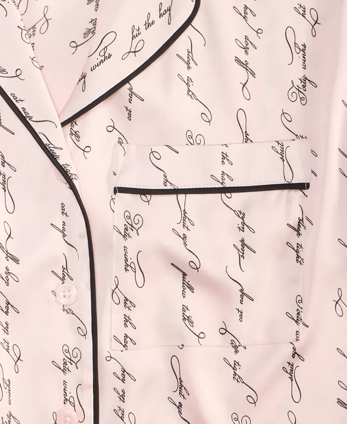 Women's Printed Satin Long Pajama Set - thumbnail 8