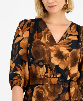 Women's Faux-Wrap Long-Sleeve Maxi Dress