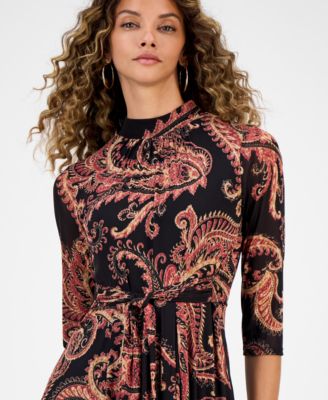 Women's Printed Mock Neck Midi Dress