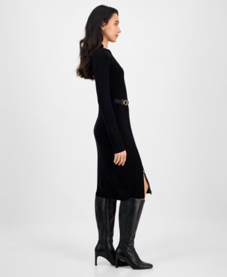 Women's Mock-Neck Zip-Slit Sweater Dress