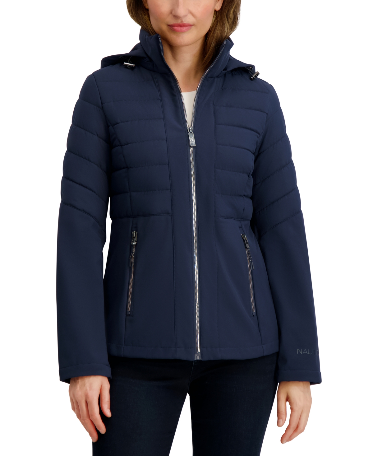 Nautica Women's Fleece-lined Hooded Softshell Coat In Blue