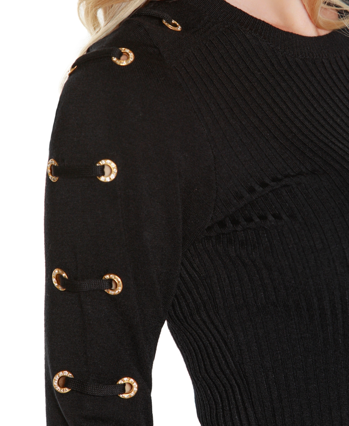 Belldini Plus Size Grommet-trim Ribbed Sweater In Multi