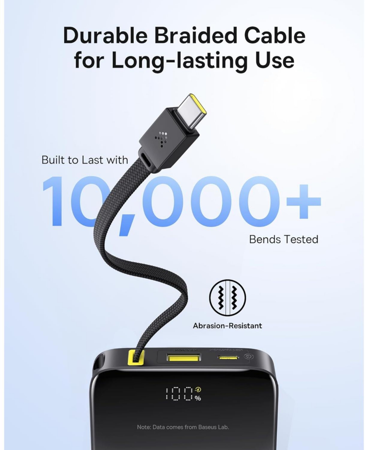 Baseus Portable Charger, 22.5W Pd Fast Charging 10000mAh Power Bank, Built-in Braided Usb C Cable Battery Pack, Travel Essentials Portable Phone Charg