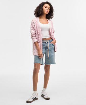 Juniors' Cable-Knit Open Cardigan