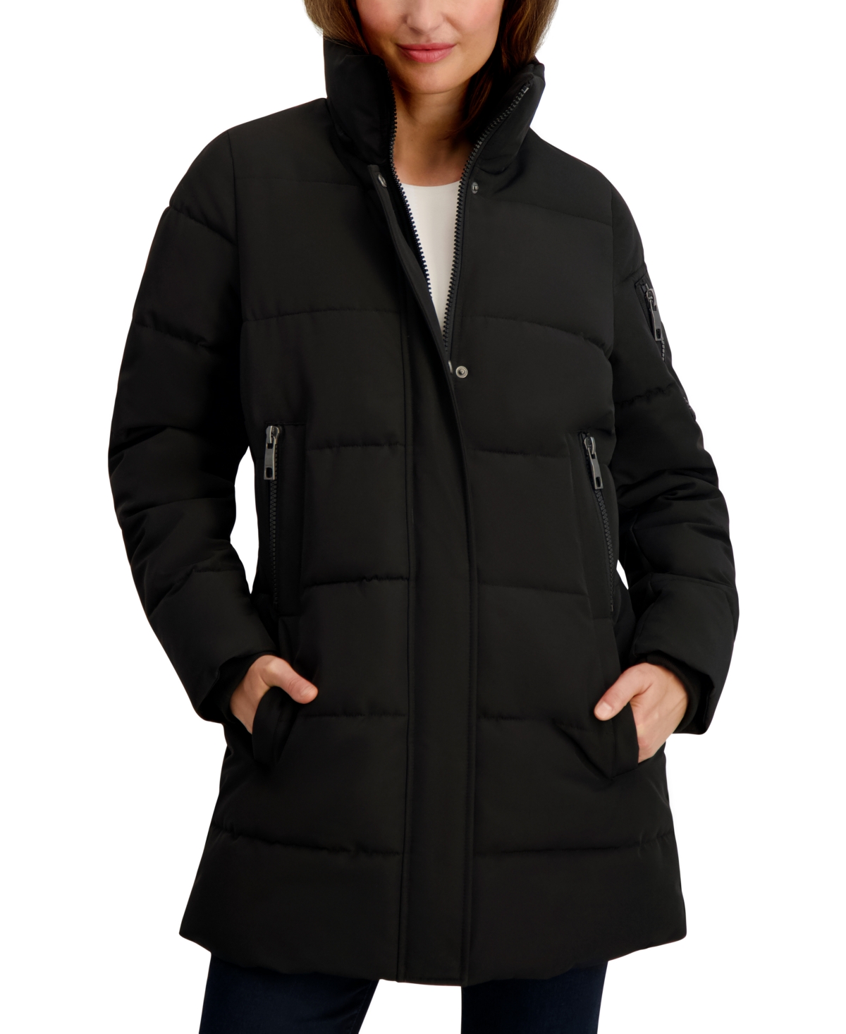 Nautica Women's Faux-fur-trim Hooded Puffer Coat In Black