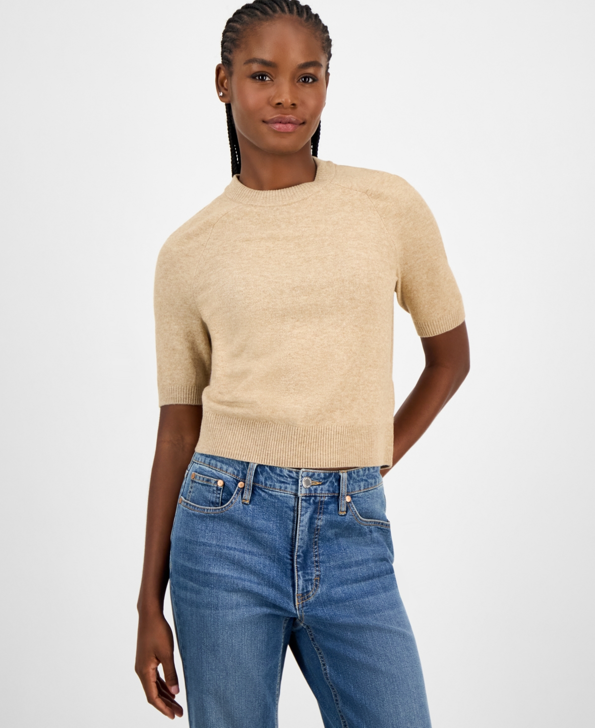 On 34th Women's Saddle Short Sleeve Sweater, Macy's Exclusive In Neutral