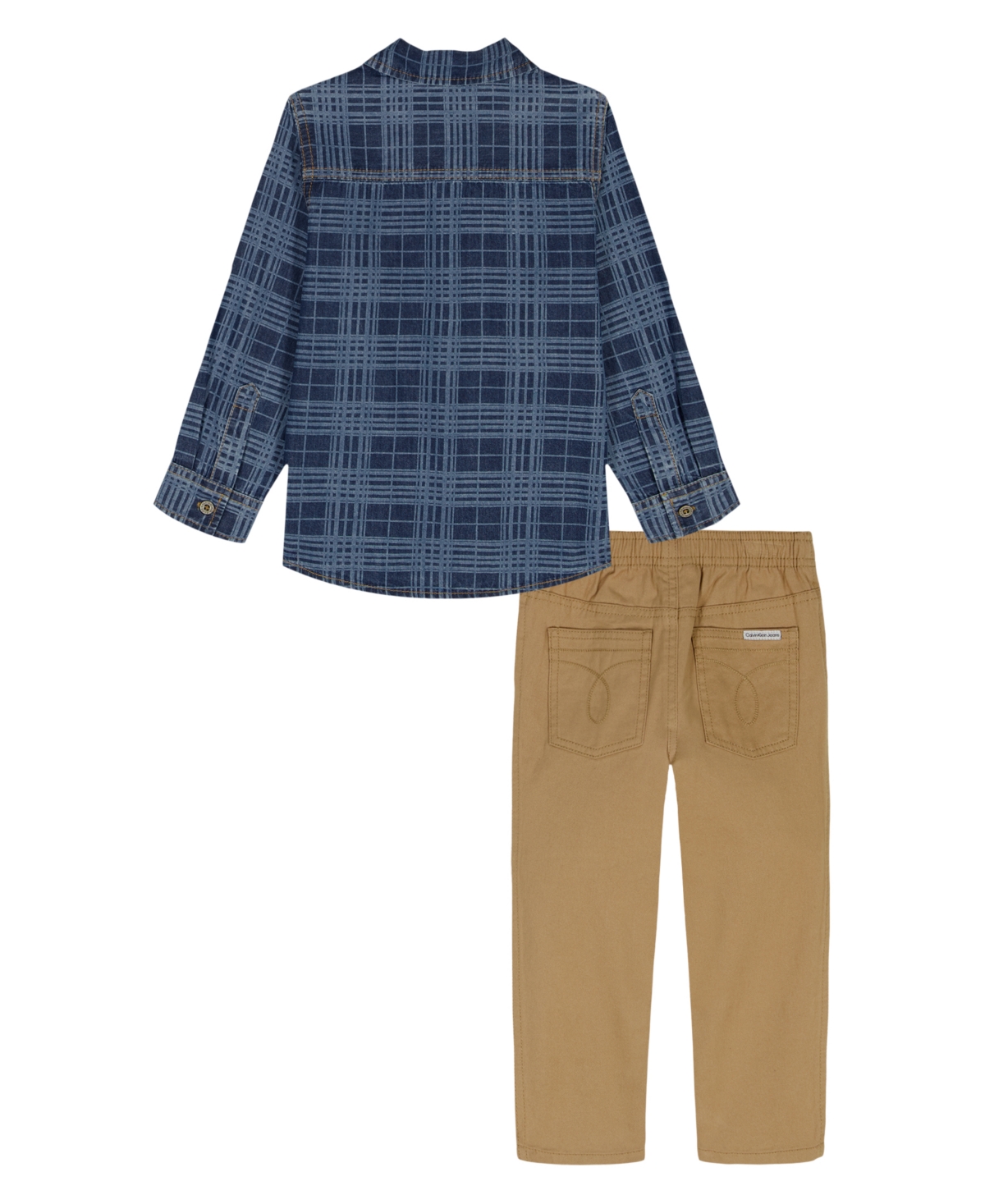 Calvin Klein Toddler And Little Boys 2-piece Printed Denim Shirt And Twill Pants Set In Blue