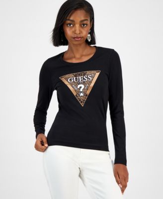 GUESS - Women's Triangle Logo Long-Sleeve T-Shirt