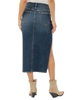 Women's Side Slit Denim Midi Skirt