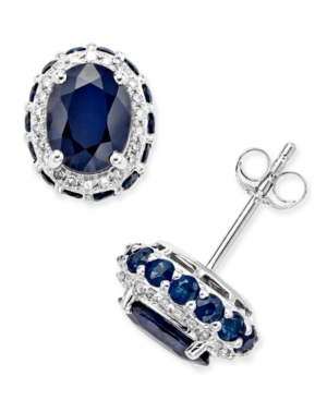 image of Blue Sapphire (3-7/8 ct. t.w.) and White Sapphire (1/5 ct. t.w.) Oval Stud Earrings in 10k White Gold, Created for Macy-s