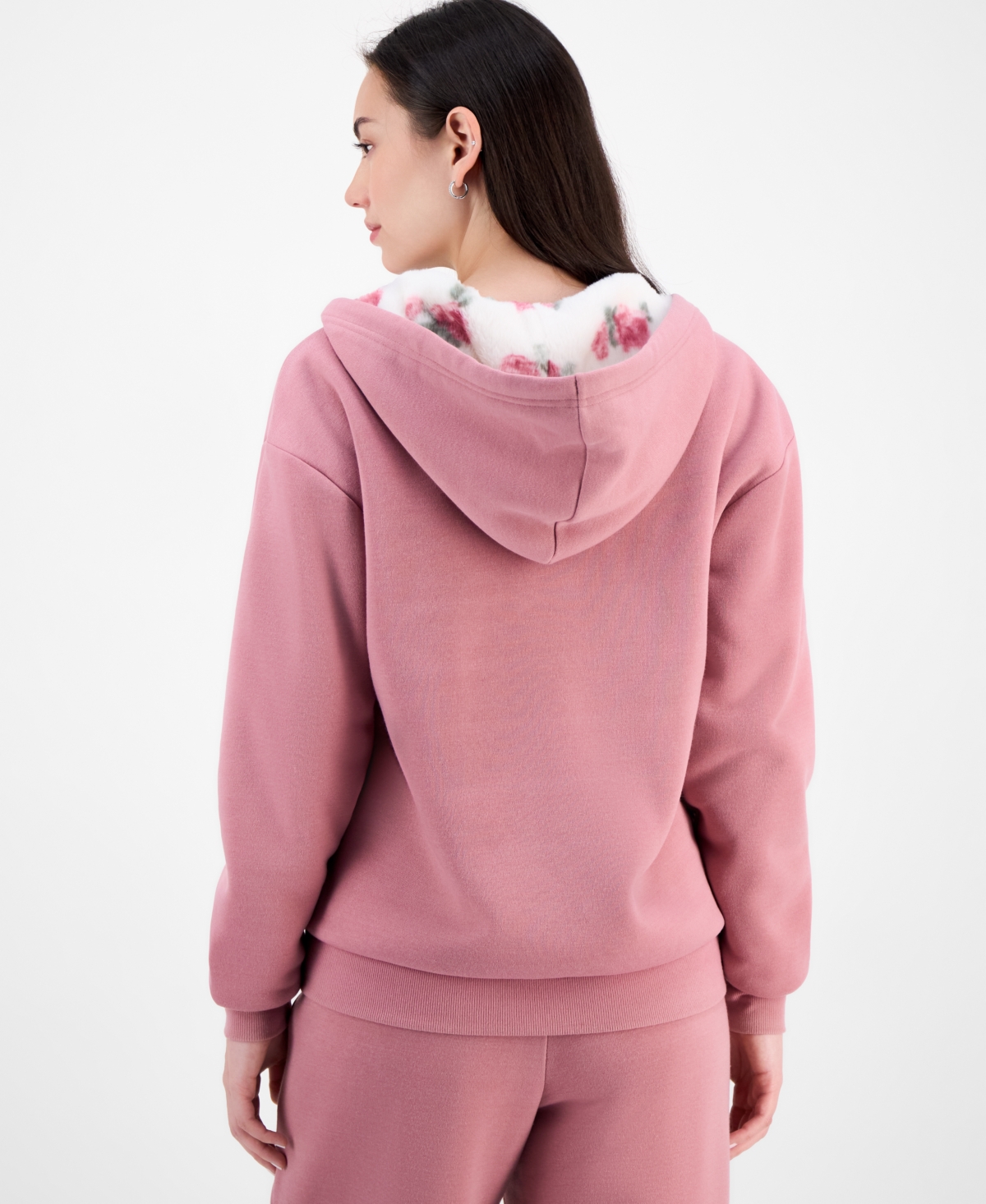 Ultra Flirt Juniors' Full-zip Faux-fur-lined Hoodie In Pink