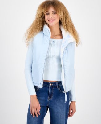 Juniors' Reversible Faux Fur Puffer Vest