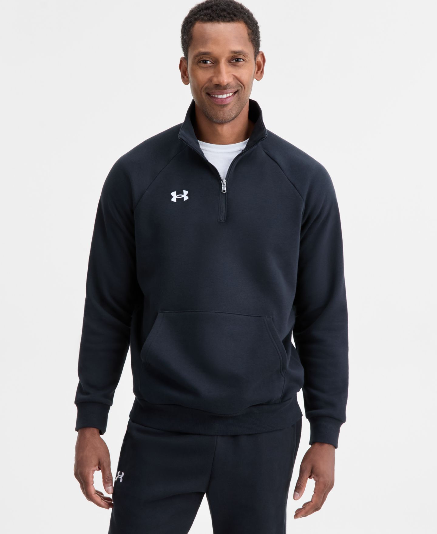 Мужской свитшот Under Armour Rival Fleece Quarter-Zip, цвет: Чёрный / Белый — фото 3