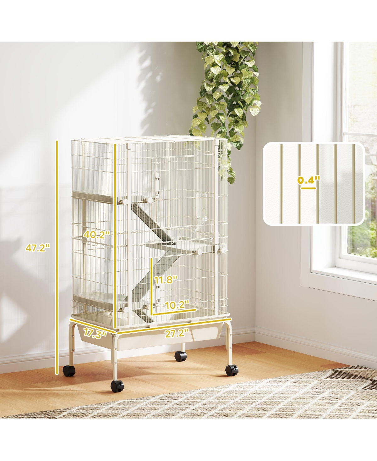 PawHut 47" Small Animal Cage, 4 Levels Large Rolling Metal Ferret Cage